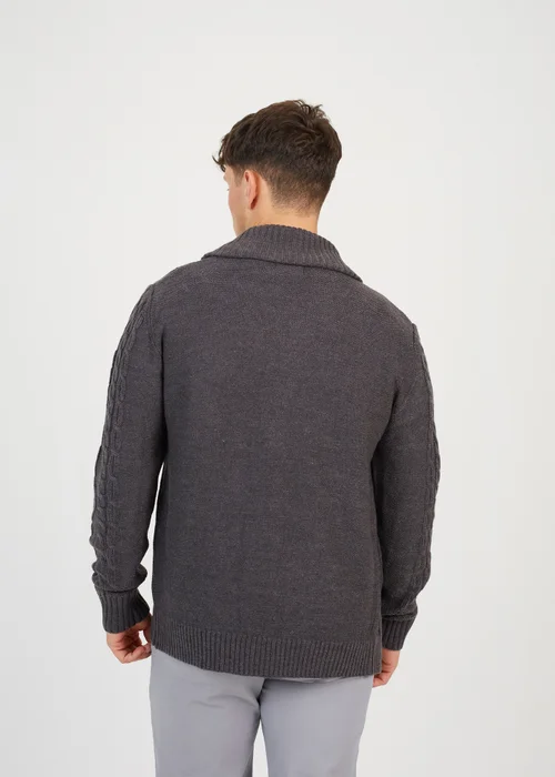 Brave Soul Dark Grey Shawl Neck Cable Knit Cardigan - S Image 2