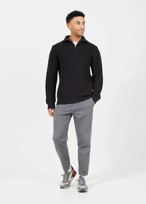 Brave Soul Black Quarter Zip Funnel Neck Knit Jumper - S Image 4
