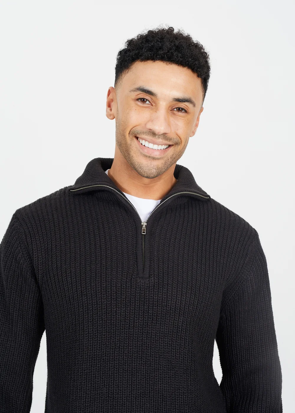 Brave Soul Black Quarter Zip Funnel Neck Knit Jumper - S Image 3
