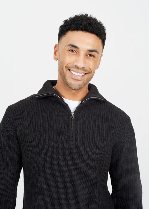 Brave Soul Black Quarter Zip Funnel Neck Knit Jumper - S Image 3