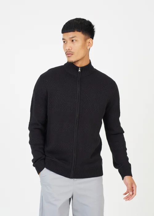 Brave Soul Black Zip Through Funnel Neck Knit Cardigan - S Image 1