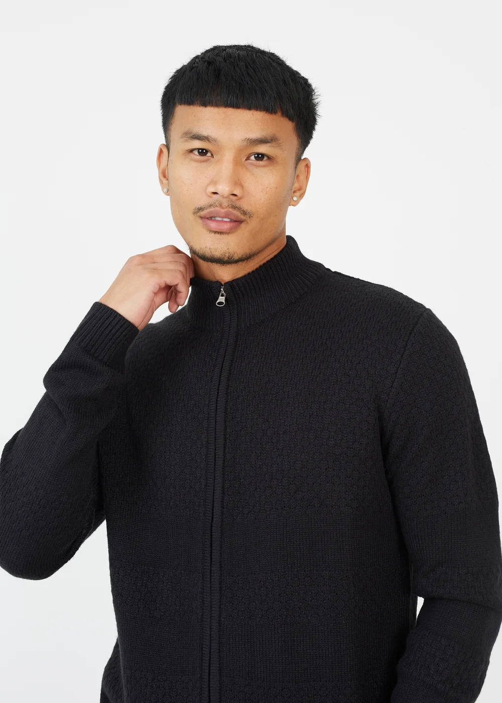 Brave Soul Black Zip Through Funnel Neck Knit Cardigan - S Image 3