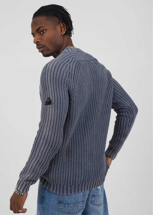 Brave Soul Blue Cotton Crew Neck Acid Wash Rib Knit Jumper - S Image 2