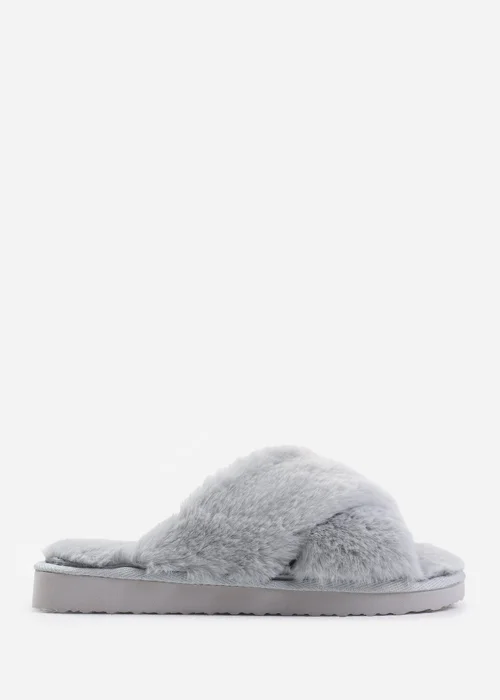 Where's That From Weekend Grey Cross Over Fluffy Slippers - 3 Image 2