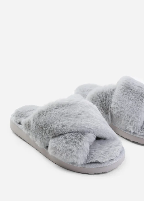 Where's That From Weekend Grey Cross Over Fluffy Slippers - 3 Image 3
