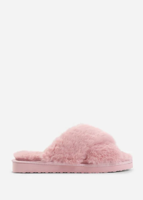 Where's That From Weekend Pink Cross Over Fluffy Slippers - 3 Image 2