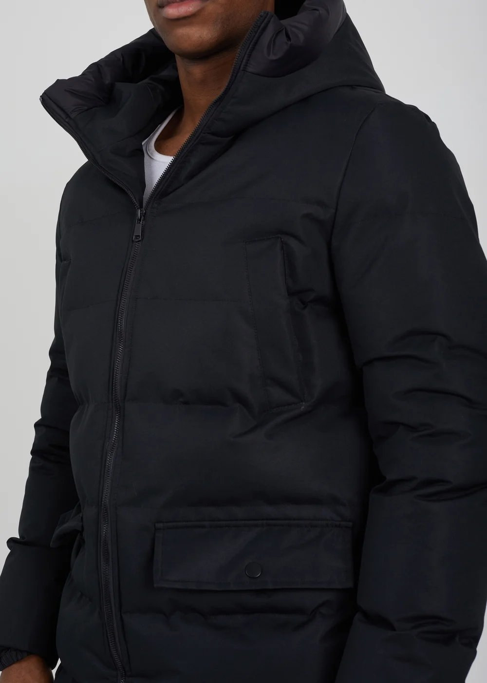 Brave Soul Black Longline Heat Seal Padded Hooded Jacket - S Image 3