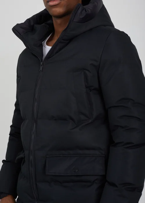 Brave Soul Black Longline Heat Seal Padded Hooded Jacket - S Image 3