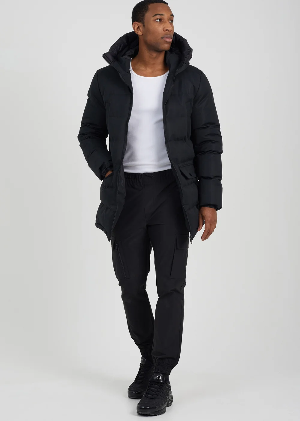 Brave Soul Black Longline Heat Seal Padded Hooded Jacket - S Image 4