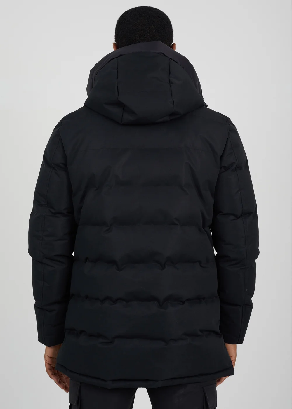 Brave Soul Black Longline Heat Seal Padded Hooded Jacket - S Image 2