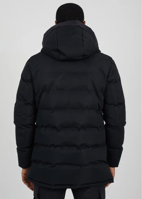 Brave Soul Black Longline Heat Seal Padded Hooded Jacket - S Image 2