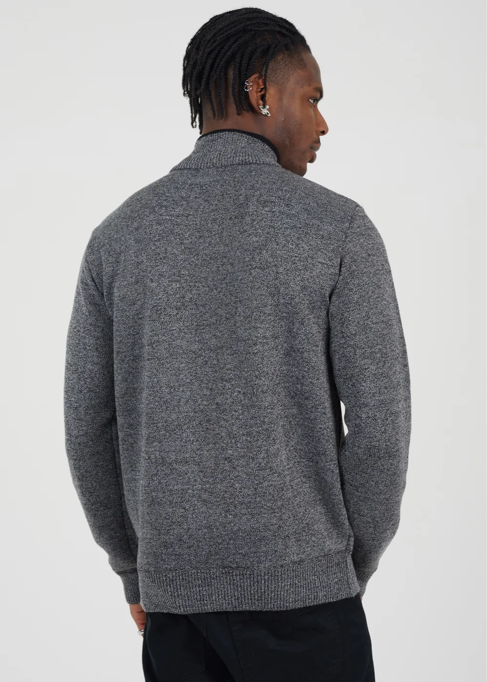 Brave Soul Black Quarter Zip Funnel Neck Rib Knit Jumper with Stripe Detail - S Image 2