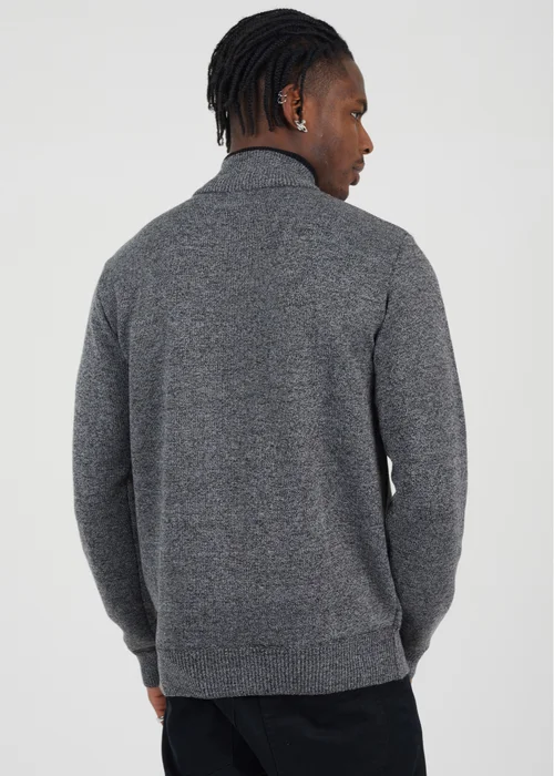 Brave Soul Black Quarter Zip Funnel Neck Rib Knit Jumper with Stripe Detail - S Image 2