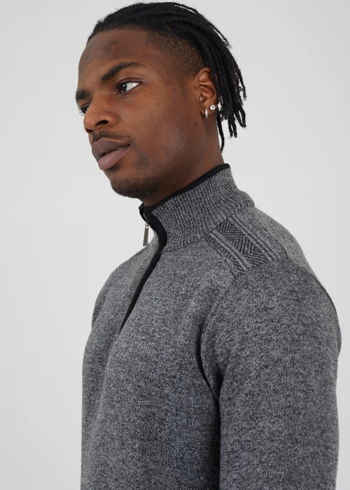 Brave Soul Black Quarter Zip Funnel Neck Rib Knit Jumper with Stripe Detail - S Image 3