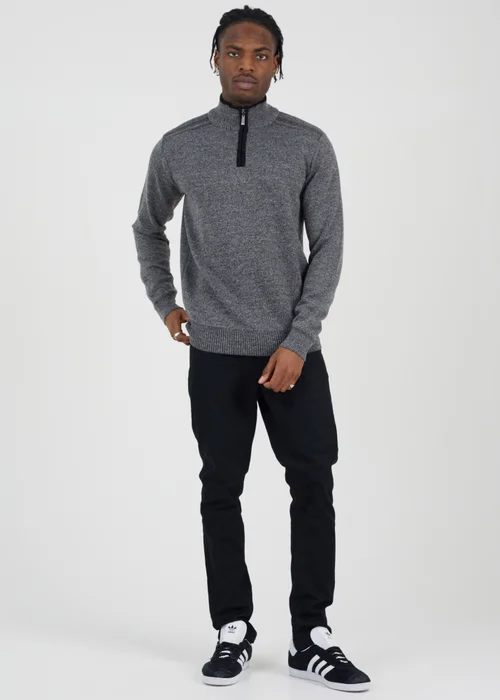 Brave Soul Black Quarter Zip Funnel Neck Rib Knit Jumper with Stripe Detail - S Image 4