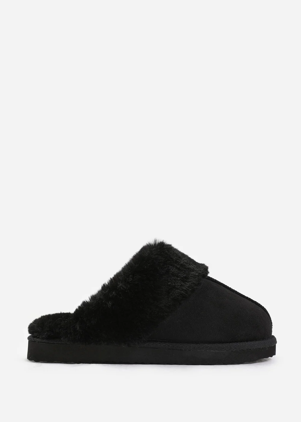 Where's That From Lounge Black Faux Suede Slippers With Fur Trim - Size 7 Image 2