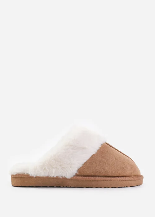 Where's That From Lounge Camel Faux Suede Slippers With Fur Trim - 8 Image 2