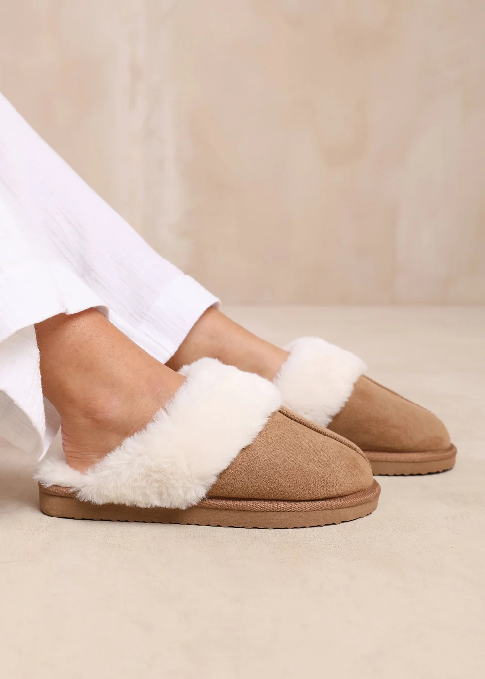 Where's That From Lounge Camel Faux Suede Slippers With Fur Trim - 8 Image 1