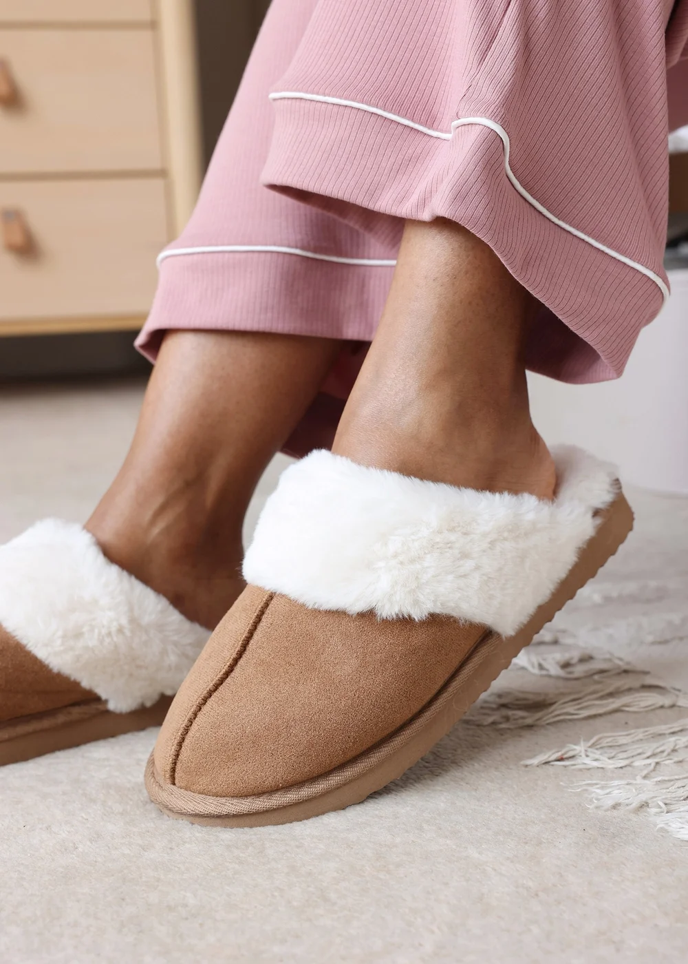 Where's That From Lounge Camel Faux Suede Slippers With Fur Trim - 8 Image 2
