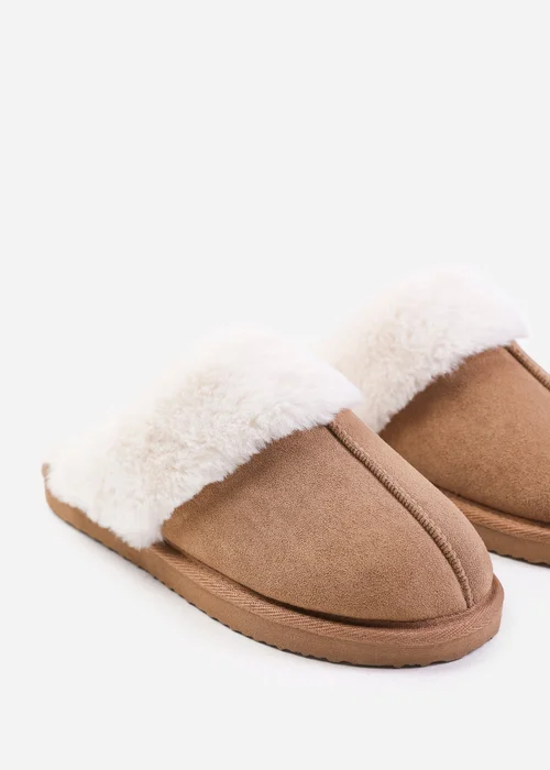 Where's That From Lounge Camel Faux Suede Slippers With Fur Trim - 8 Image 3