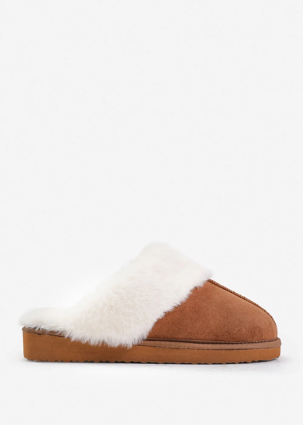 Where's That From Lounge Chestnut Faux Suede Slippers With Fur Trim - 4 Image 1