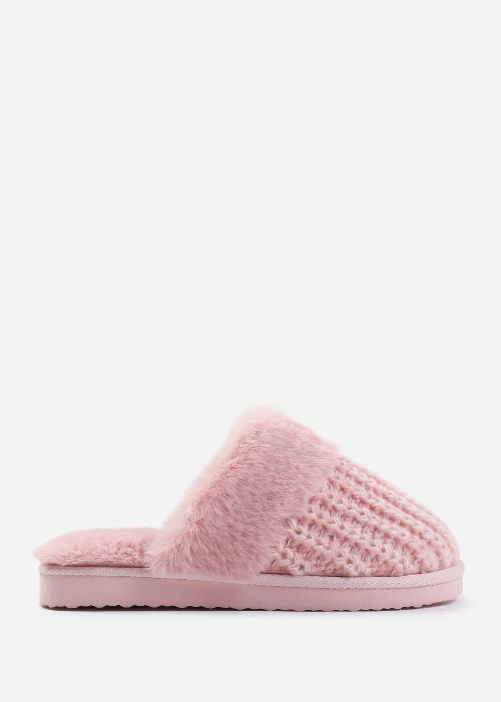 Where's That From Comfort Pink Yarn Fur Trim Knitted Slippers - 3 Image 2