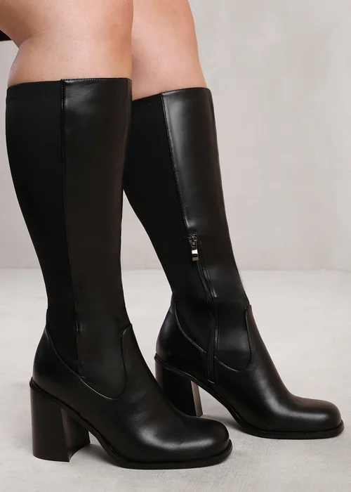 Where's That From Black Zhuri Stretch Wide-Calf Knee High Bootsr - 7 Image 1