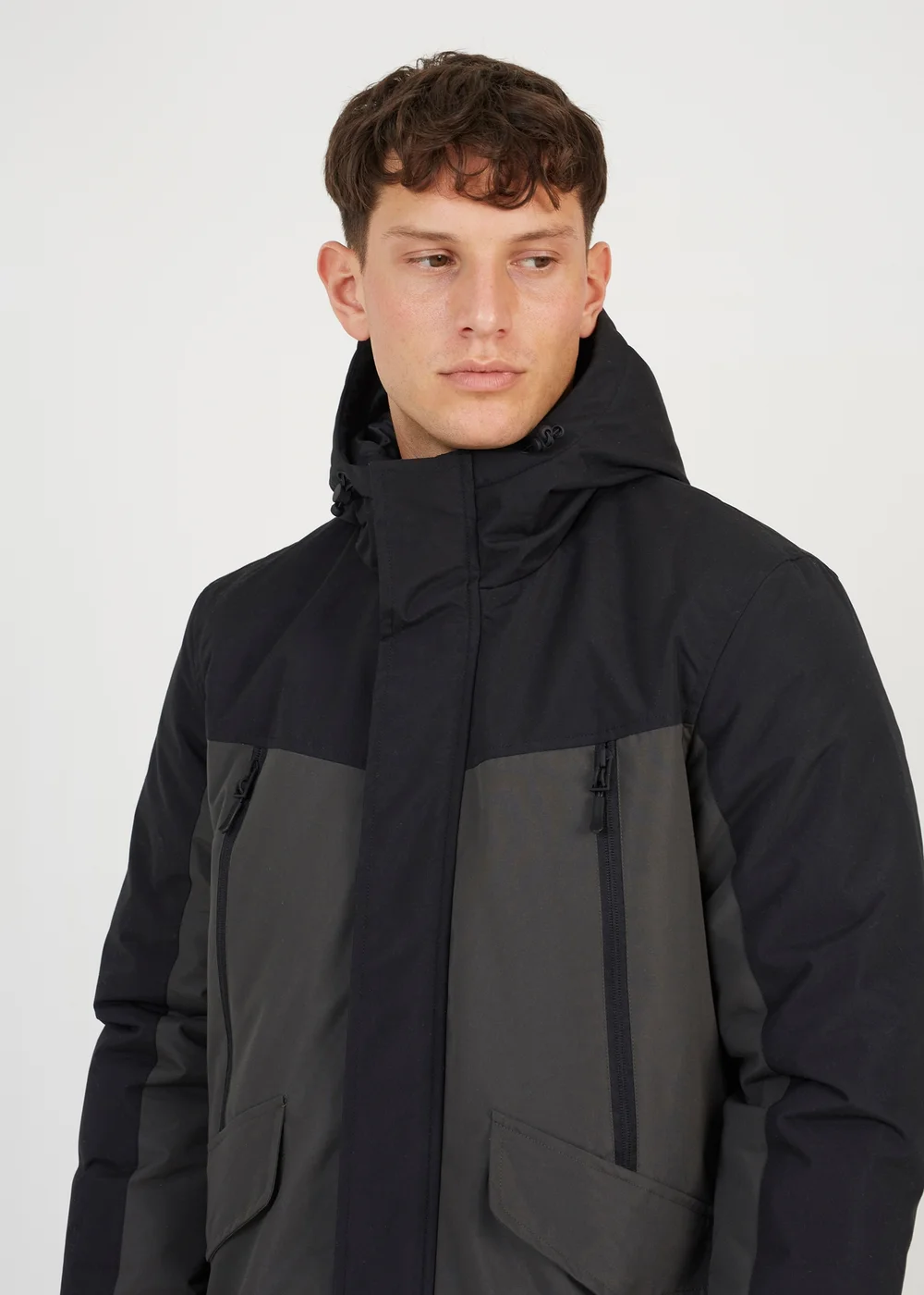Brave Soul Grey Colour Block Hooded Jacket - S Image 3