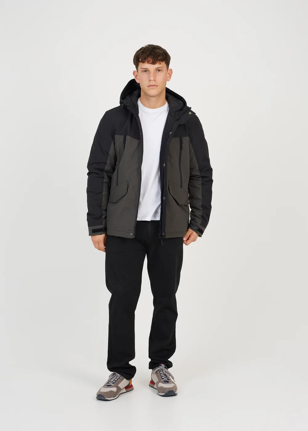 Brave Soul Grey Colour Block Hooded Jacket - S Image 4