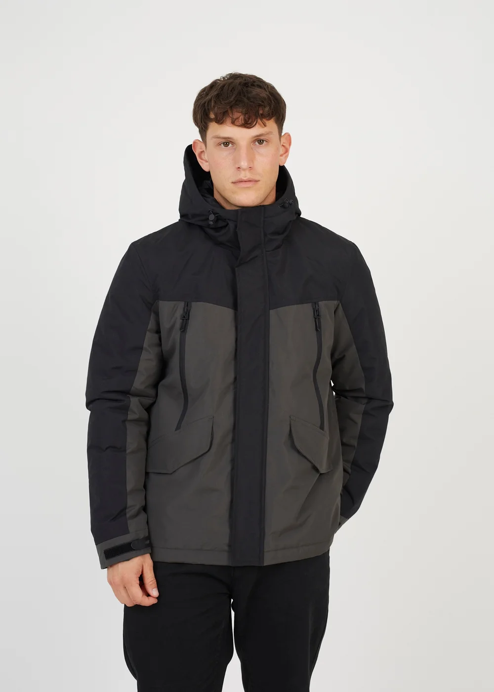 Brave Soul Grey Colour Block Hooded Jacket - S Image 1