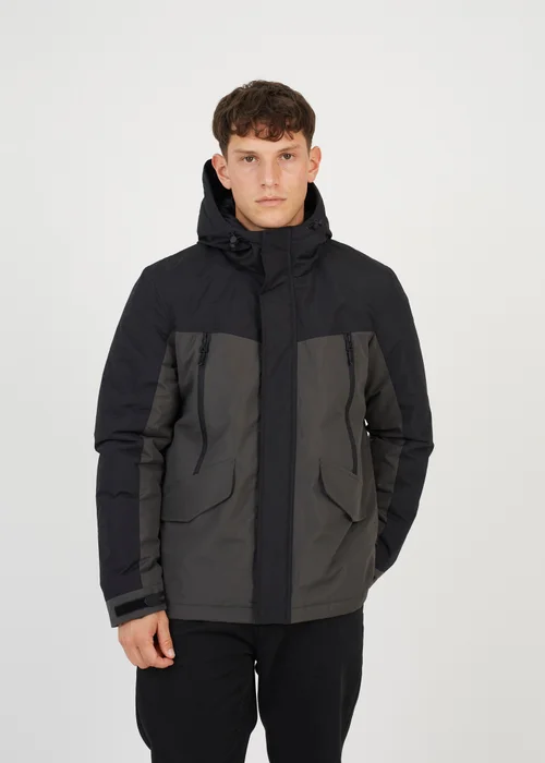 Brave Soul Grey Colour Block Hooded Jacket - S Image 1