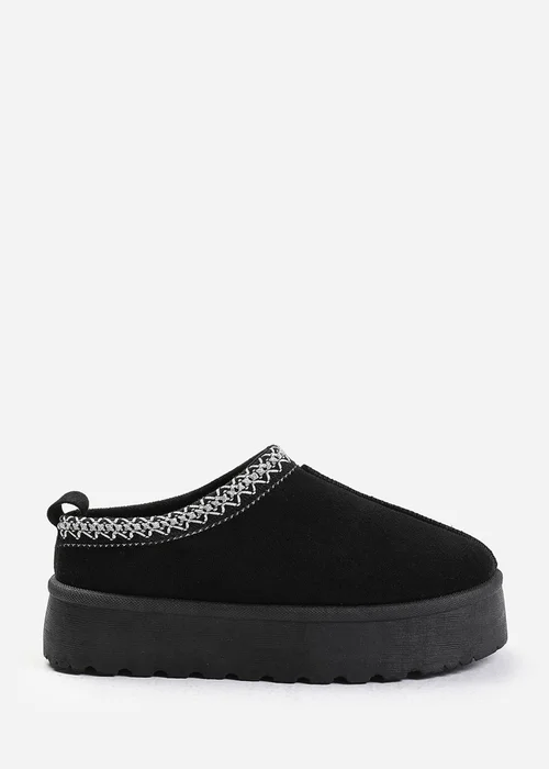 Where's That From Allegra Black Faux-Faux Suede Embroidered Ankle Slipper Boots - 3 Image 1