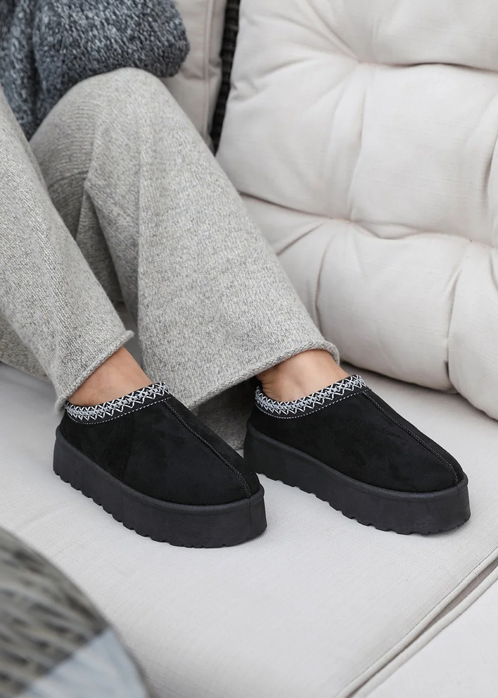 Where's That From Allegra Black Faux-Faux Suede Embroidered Ankle Slipper Boots - 3 Image 2