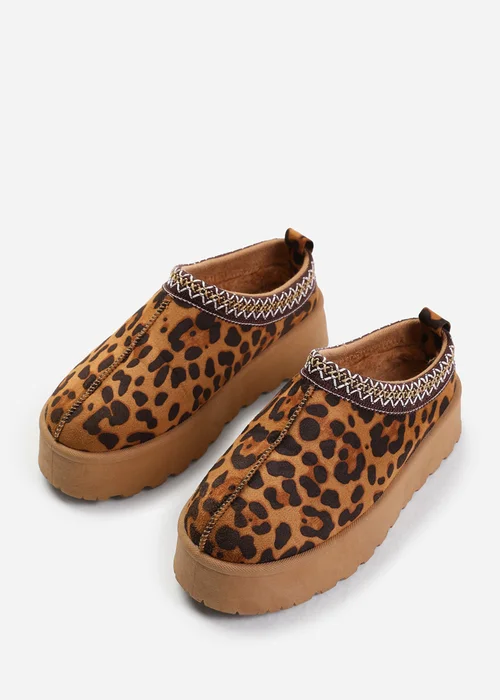 Where's That From Allegra Leopard Faux-Suede Embroidered Ankle Slipper Boots - 3 Image 3