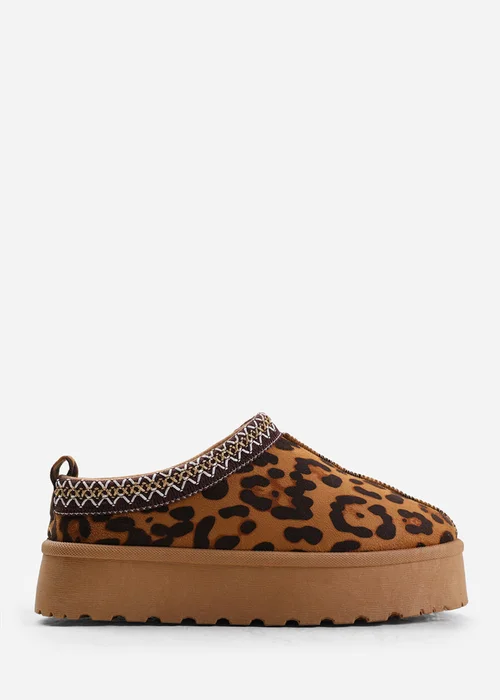 Where's That From Allegra Leopard Faux-Suede Embroidered Ankle Slipper Boots - 3 Image 2