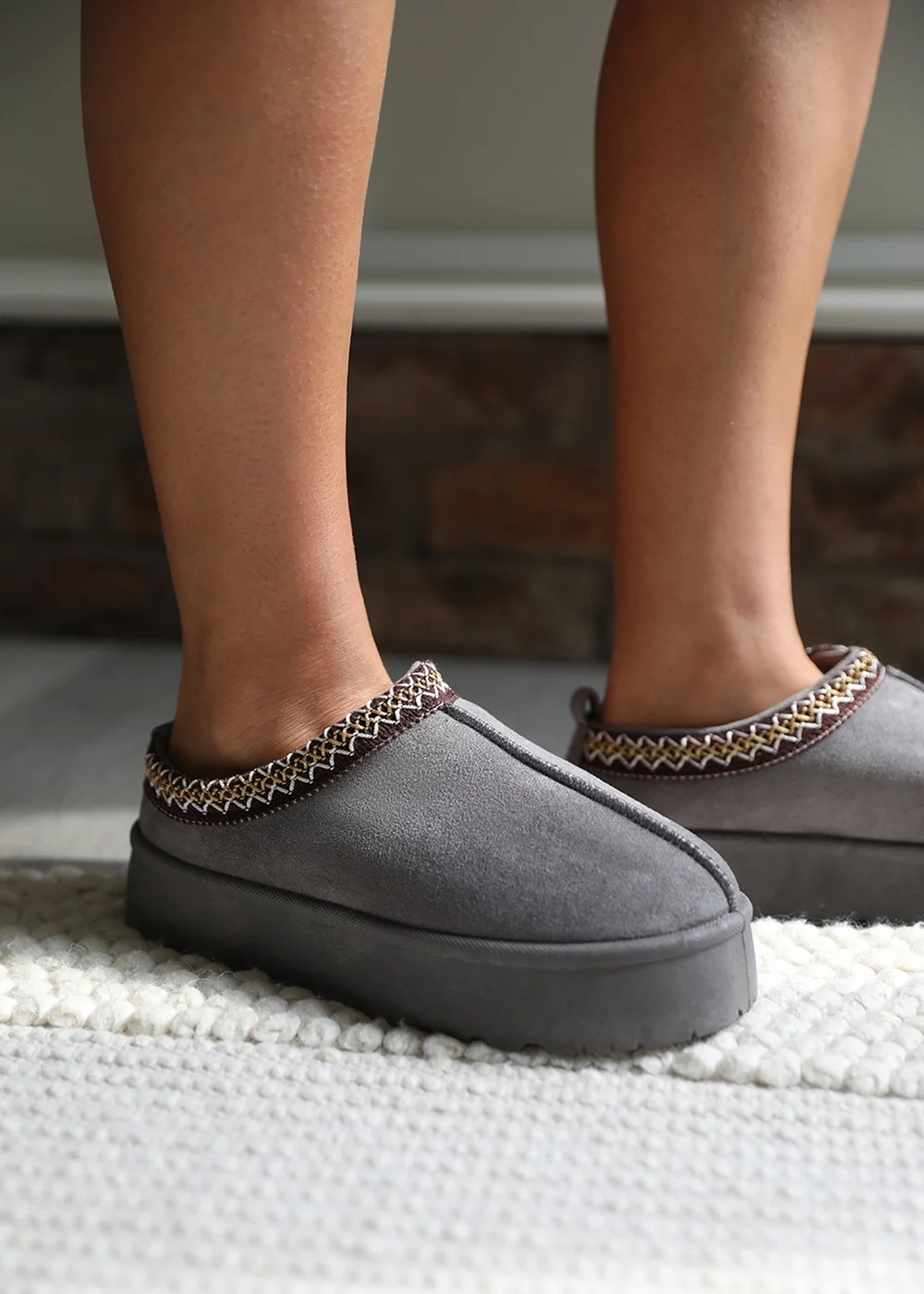 Where's That From Allegra Grey Faux-Suede Embroidered Ankle Slipper Boots - 3 Image 1