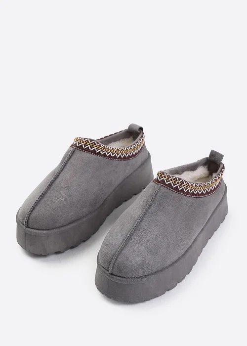 Where's That From Allegra Grey Faux-Suede Embroidered Ankle Slipper Boots - 3 Image 3