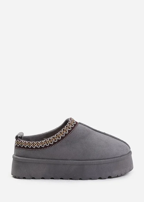 Where's That From Allegra Grey Faux-Suede Embroidered Ankle Slipper Boots - 3 Image 2