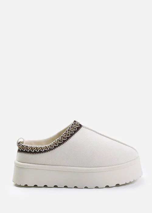 Where's That From Allegra Cream Faux-Faux Suede Embroidered Ankle Slipper Boots - 3 Image 1
