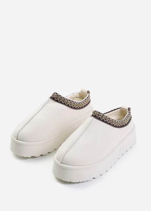 Where's That From Allegra Cream Faux-Faux Suede Embroidered Ankle Slipper Boots - 3 Image 3