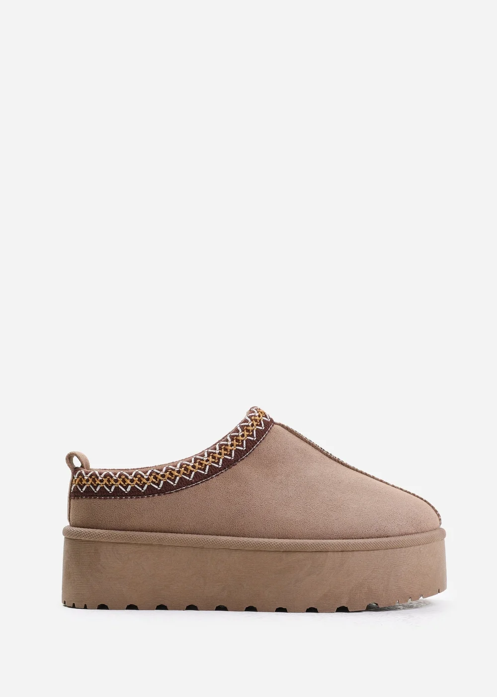 Where's That From Allegra Camel Faux-Faux Suede Embroidered Ankle Slipper Boots - 3 Image 1