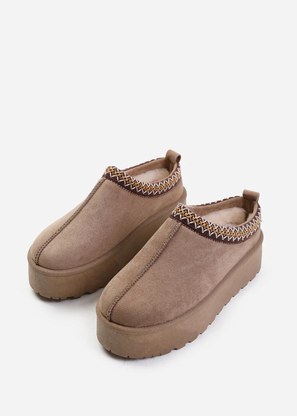 Where's That From Allegra Camel Faux-Faux Suede Embroidered Ankle Slipper Boots - 3 Image 4