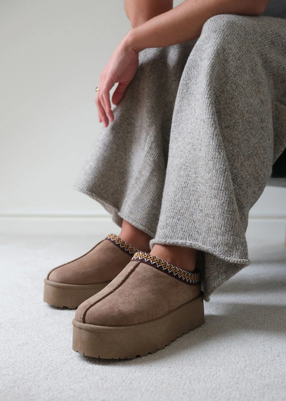 Where's That From Allegra Camel Faux-Faux Suede Embroidered Ankle Slipper Boots - 3 Image 3