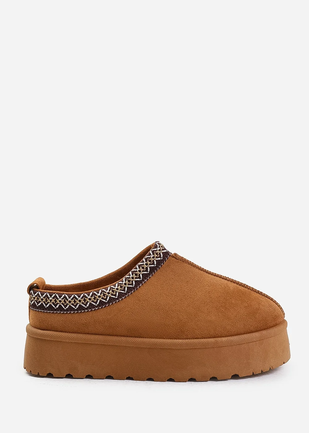 Where's That From Allegra Chestnut Faux-Faux Suede Embroidered Ankle Slipper Boots - 3 Image 1