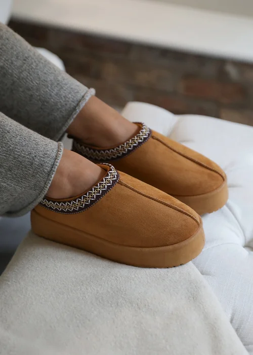 Where's That From Allegra Chestnut Faux-Faux Suede Embroidered Ankle Slipper Boots - 3 Image 2