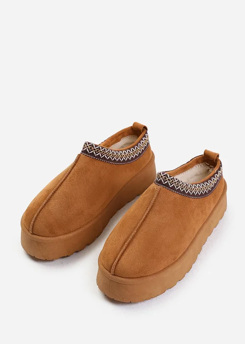 Where's That From Allegra Chestnut Faux-Faux Suede Embroidered Ankle Slipper Boots - 3 Image 4