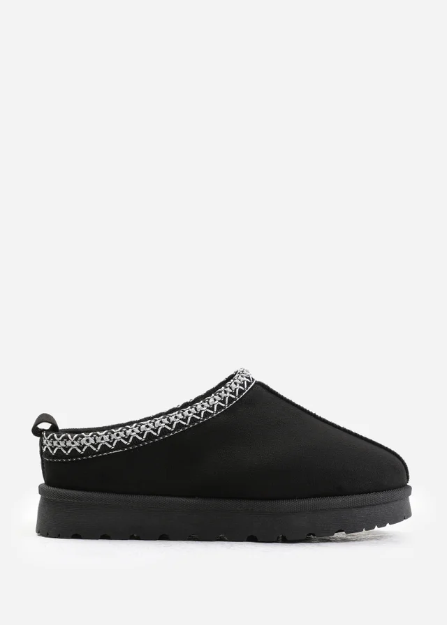Where's That From Pine Black Faux-Faux Suede Fur Lining Slipper Boots