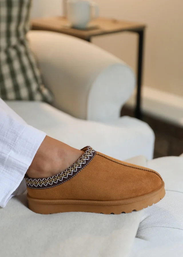 Where's That From Pine Chestnut Faux-Faux Suede Fur Lining Slipper Boots