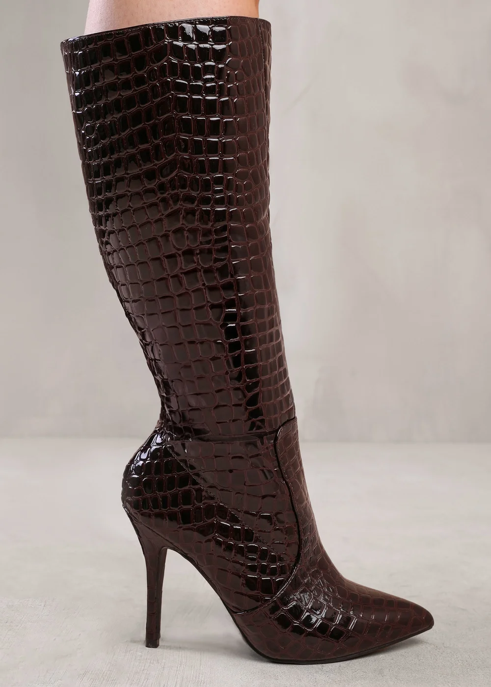 Where's That From Brown Croco Zoya Wide Calf Heeled Boots - 3 Image 1