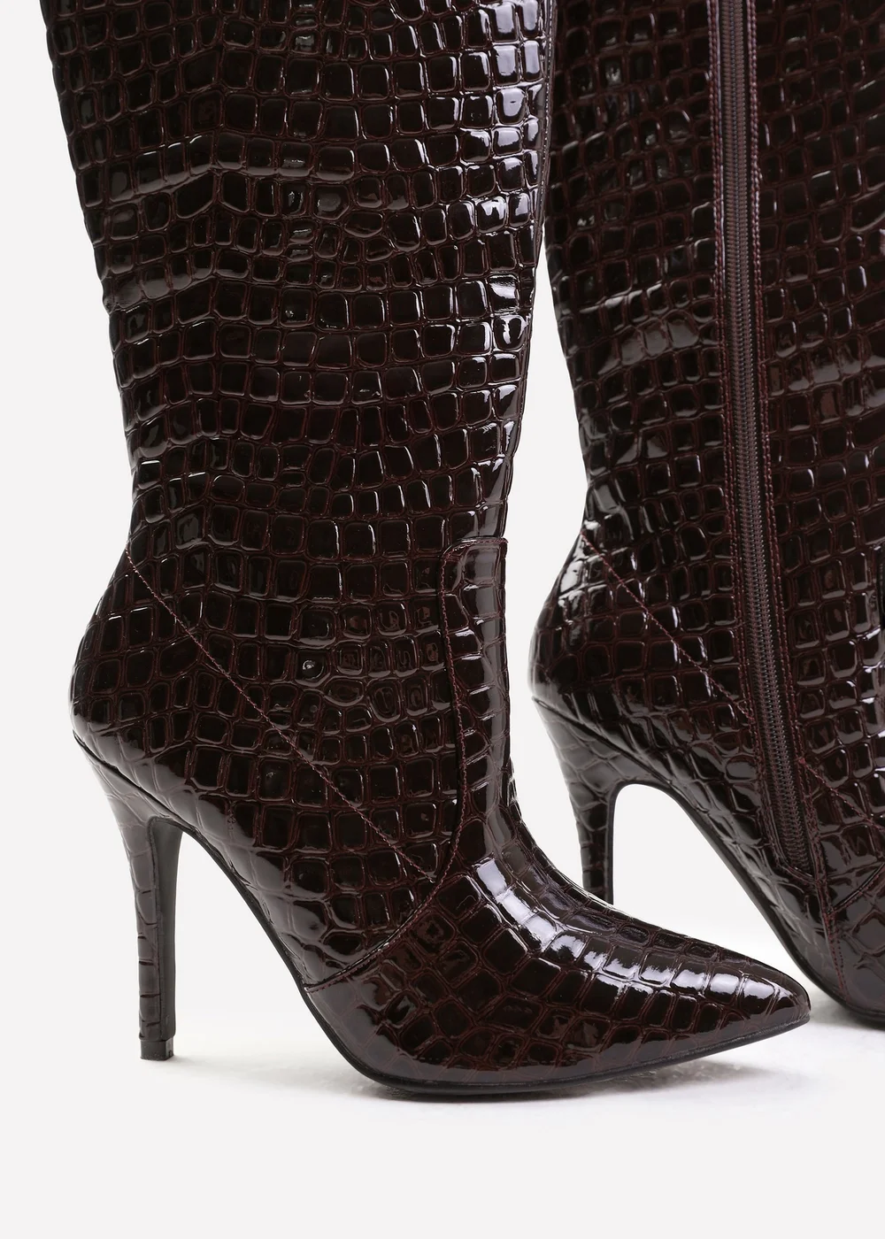 Where's That From Brown Croco Zoya Wide Calf Heeled Boots - 3 Image 3